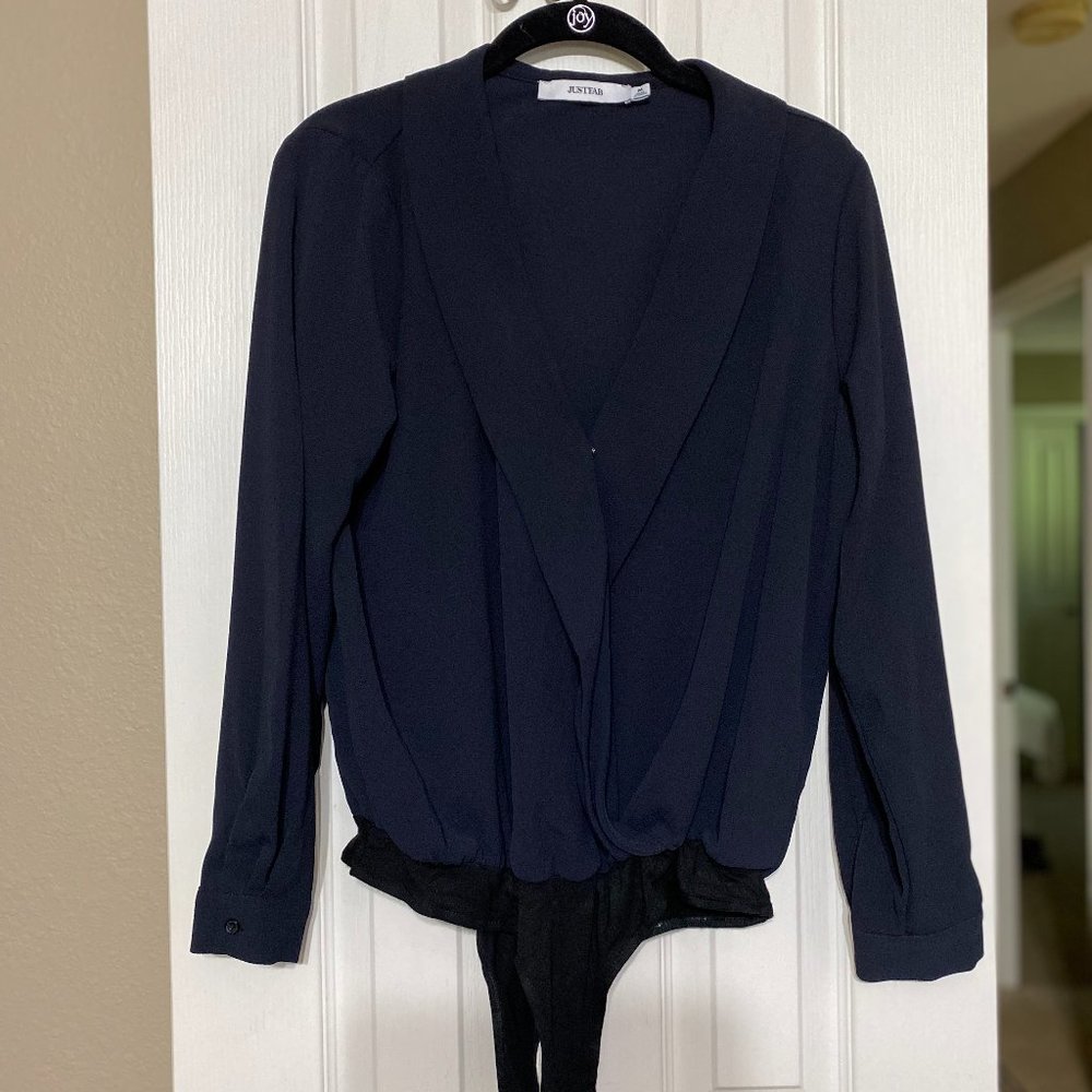 Justfab Black polyester long sleeve blouse/bodysuit Size Medium